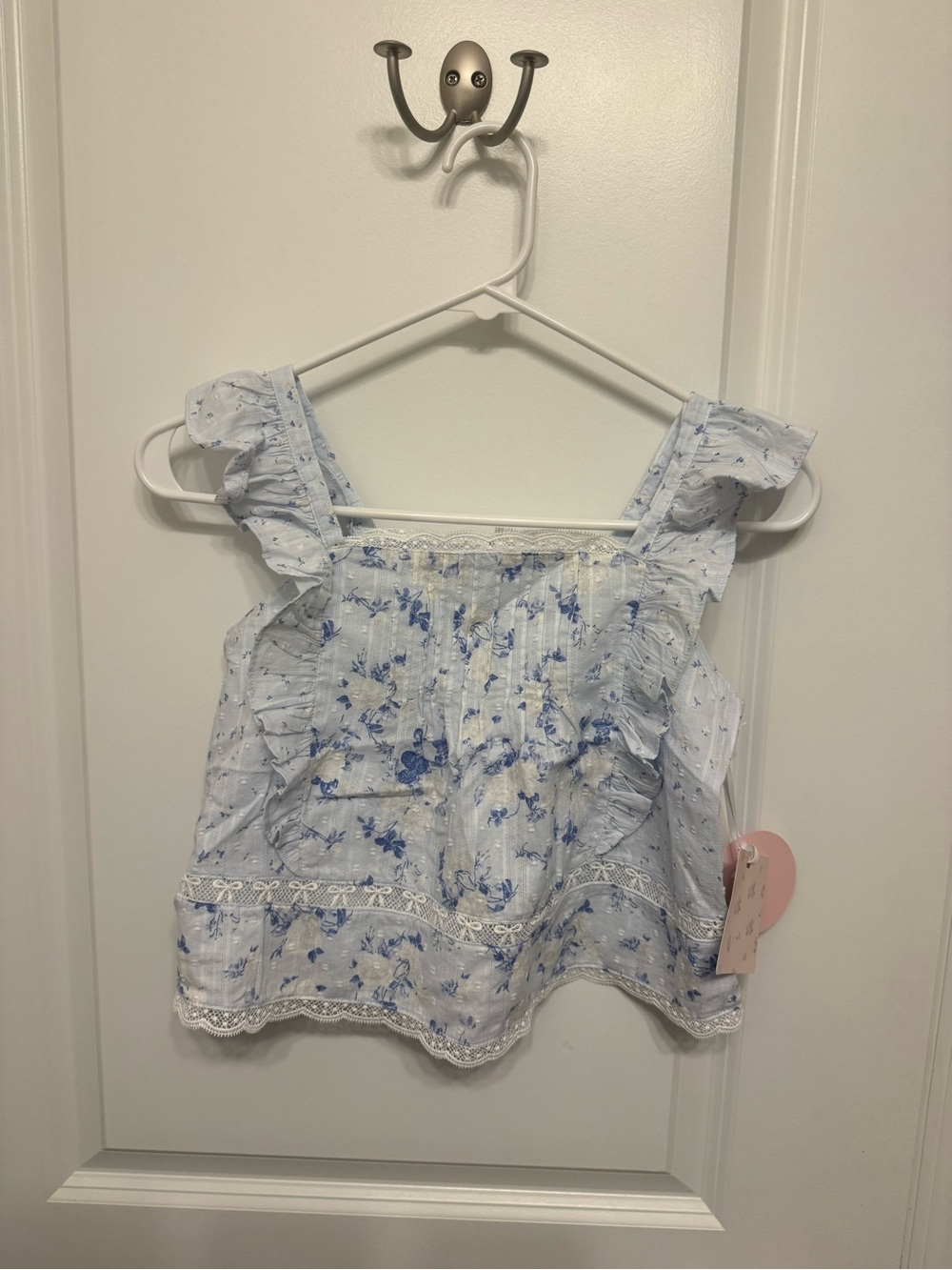 Love Shack Fancy Girls Blue Floral Ruffle Tank Top